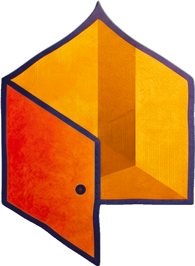 Símbolo da Casa Aberta: uma porta entreaberta em tons de laranja e amarelo.